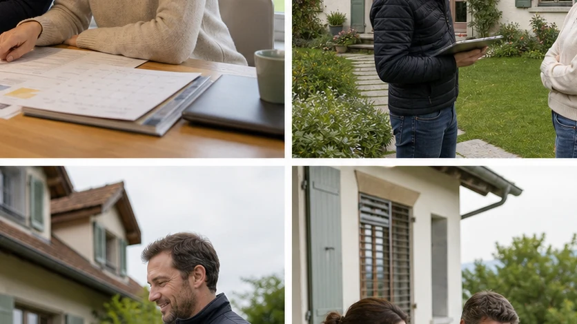 Un couple organise les phases de rénovation de sa maison avec des dossiers et un calendrier